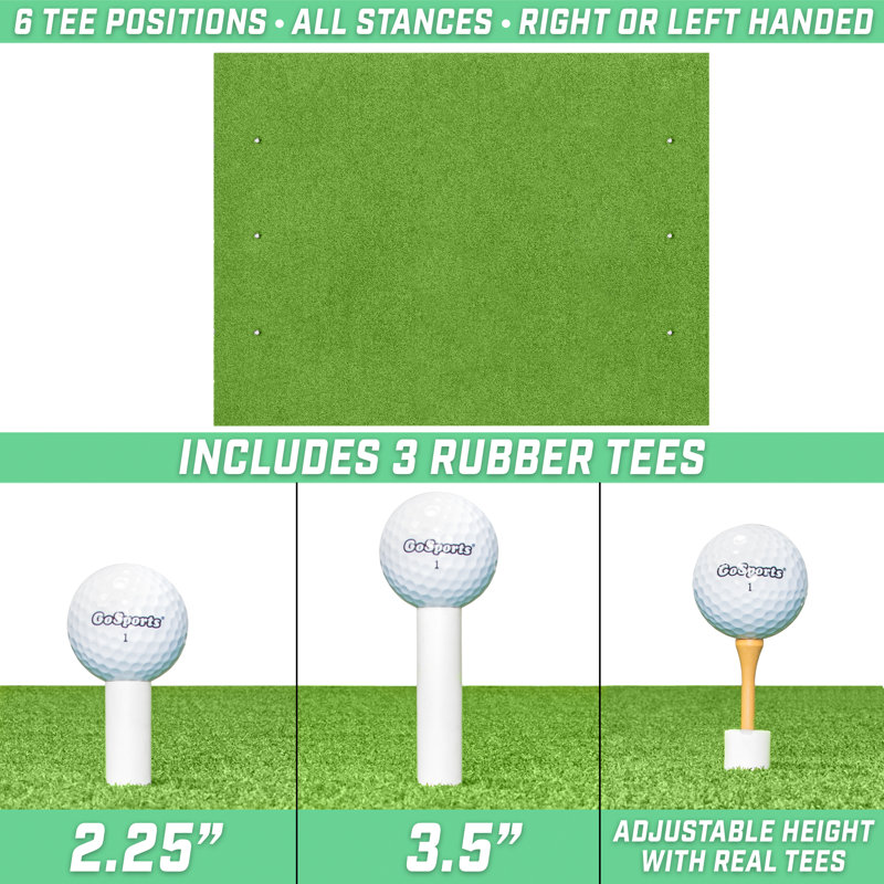 Green Artificial Turf Golf Hitting Mat with Rubber Tees