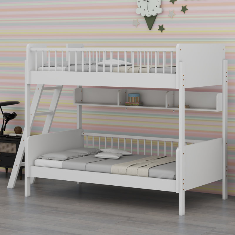 Lit superposé en bois avec tablettes de rangement, Blanc