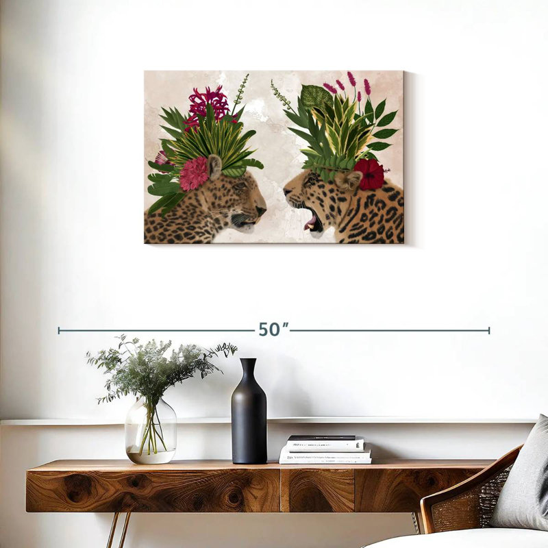 Hot House Leopards Pair Pink Green, 20" H x 30" W