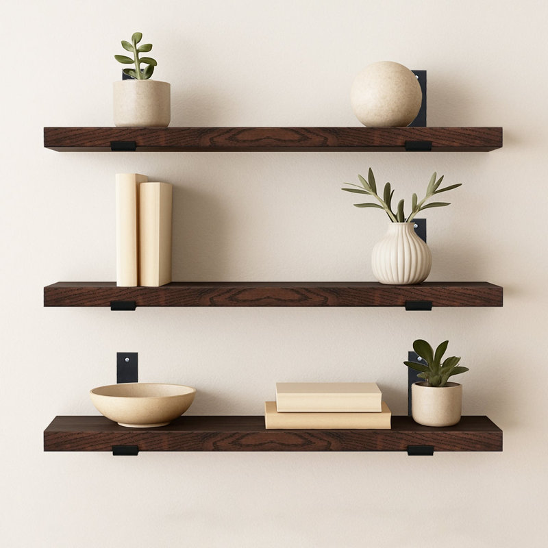 CONSDAN Floating Shelves, USA-Grown Solid Oak Hardwood Wall-Mounted Shelf for Bedroom/Bathroom/Living Room/Kitchen, Wall Shelves Over Toilet
