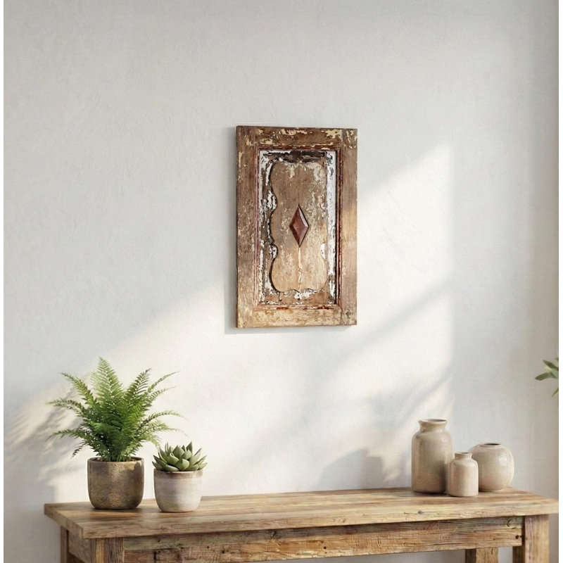 Panneau mural rétro en bois sculpté, volet de ferme vieilli (13 x 21)