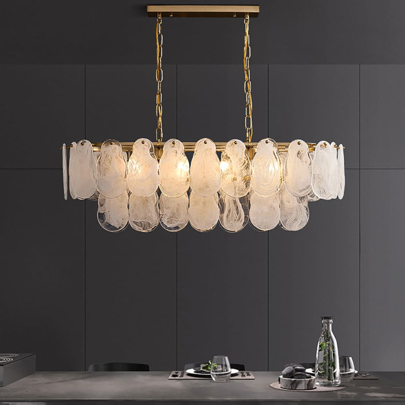 Luminaire suspendu en verre moderne à plusieurs niveaux avec îlot de cuisine