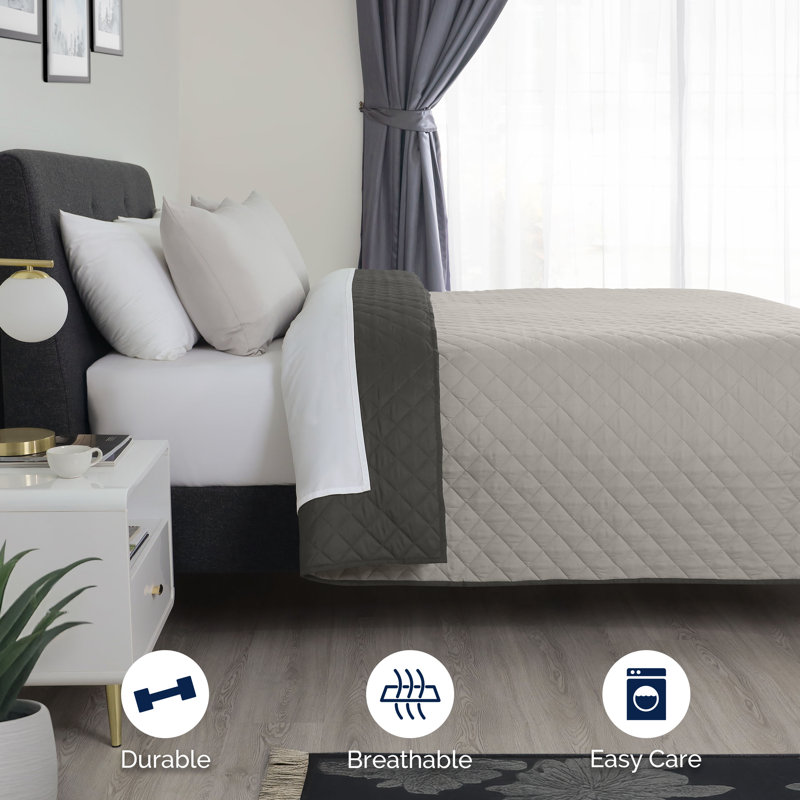 Martex Reversible Coverlet, Twin, Light Grey/Graphite