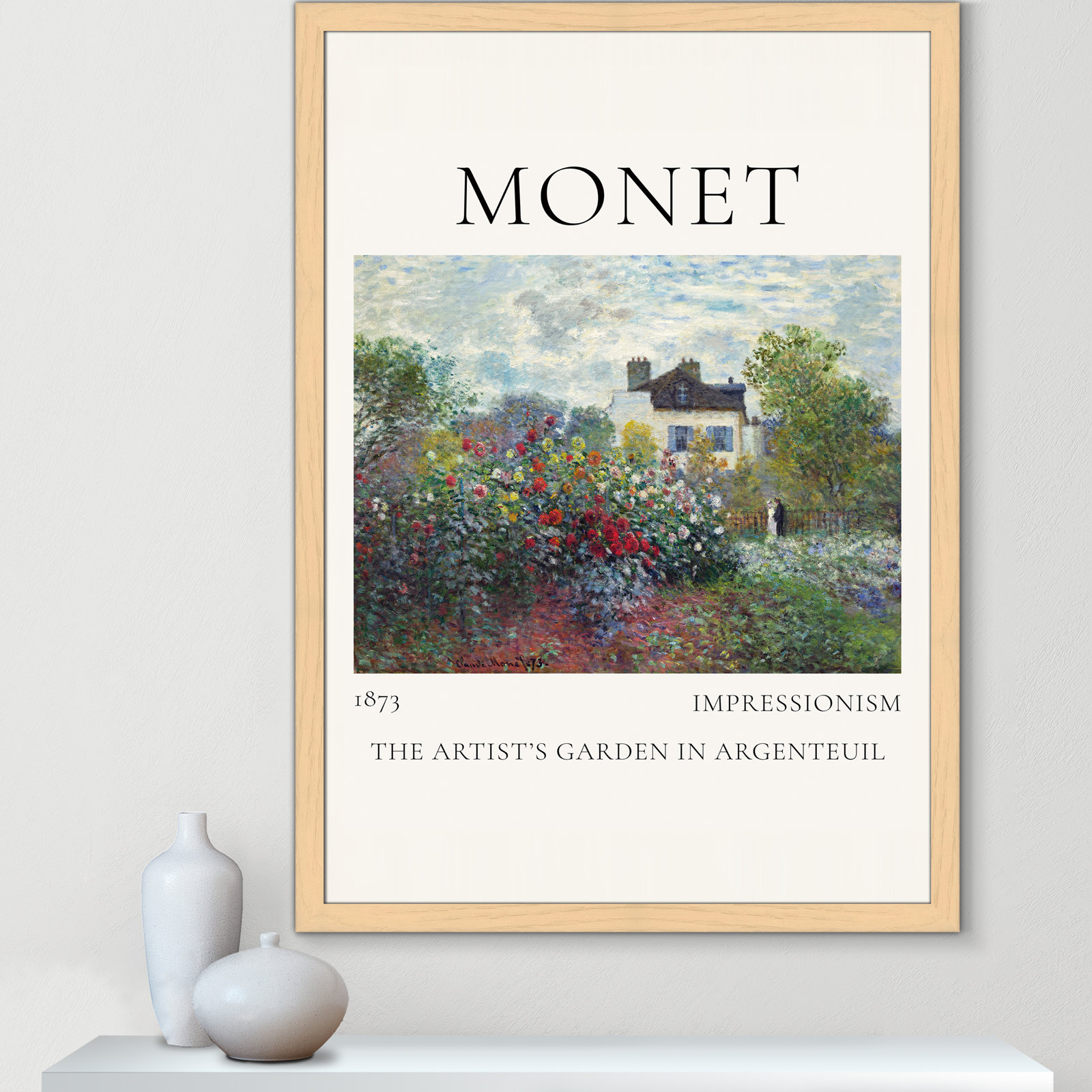 Rocchetto "Artists Garden in Argenteuil" Print, Natural Single Picture Frame, No, 49" H x 35" W x 1.25" D