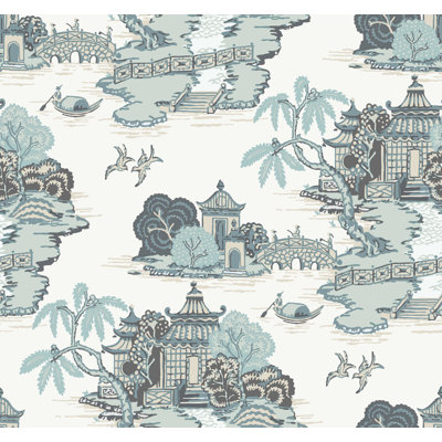 Pagoda And Sampan Scenic Vinyl Wallpaper Roll