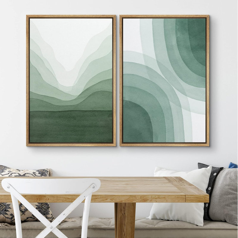 «Pastel Watercolor Green Wave Illusion», 2 pièces, Naturel, H 36 po x l 24 po