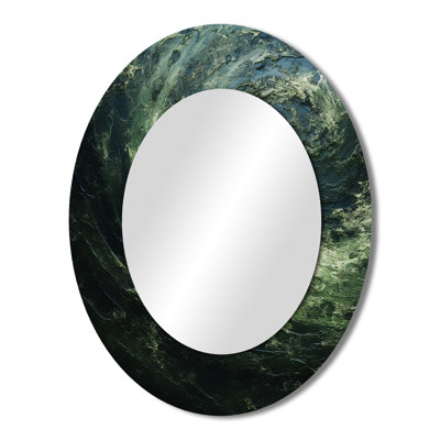 Green And Black Abstract Spiral Waves - Green Modern Oval Wall Mirror