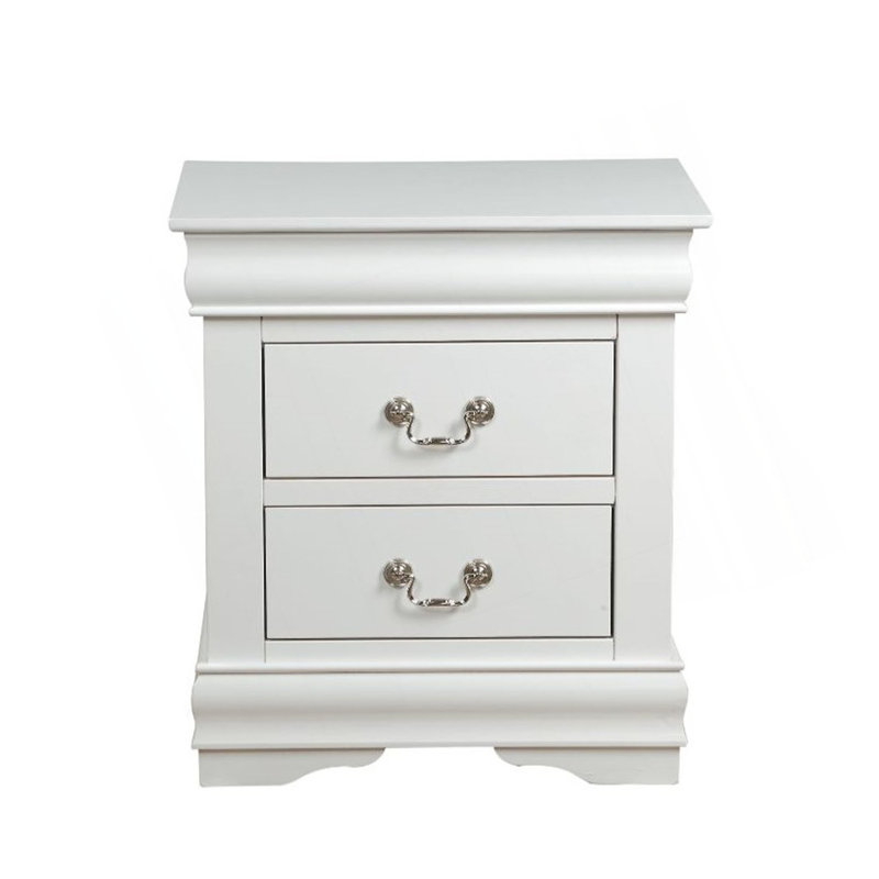 1Pc Traditional Classic 2-Drawers Nightstand Wooden Bedroom Furniture, White