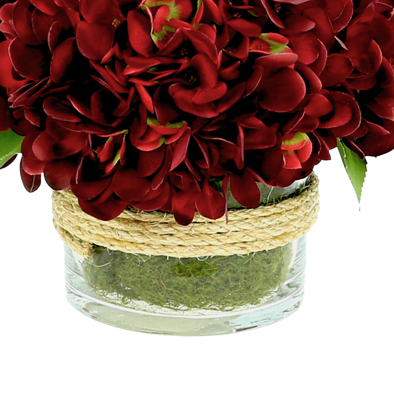 Sarina Hydrangea Floral Arrangement in Glass Vase with Moss, Multicolored