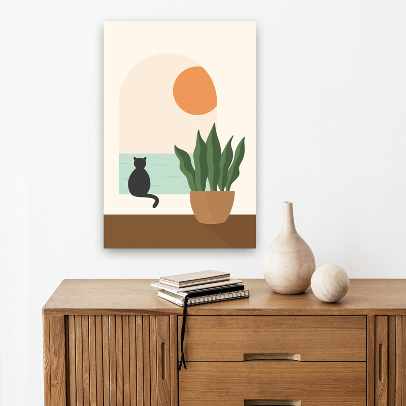 Minimaliste, vue sur l'océan, abstrait, minimaliste, plante moderne, chat, nature, océan, art mural, 18" H x 12" W
