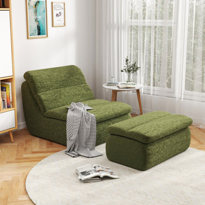 Armless Memory Foam Bean Bag Chair With Ottoman – Modern Deep Seat Sleeper For Living Room & Bedroom, Tufted Upholstered Design, No Assembly Required by Ebern Designs