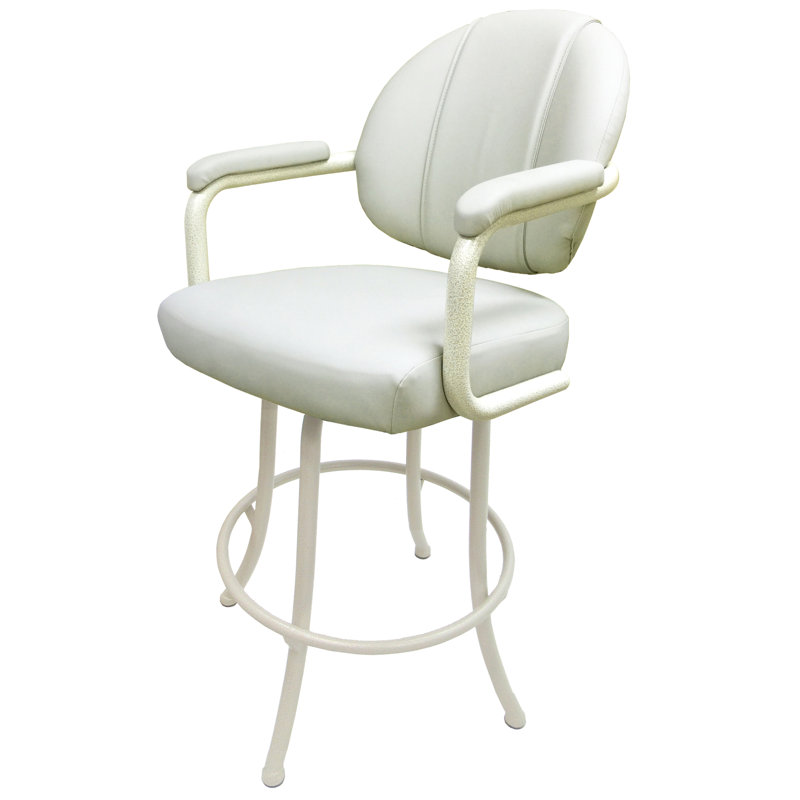 Zyair Swivel Upholstered Counter Stool with Metal Frame, Beige, White, Counter Stool (26" Seat Height)