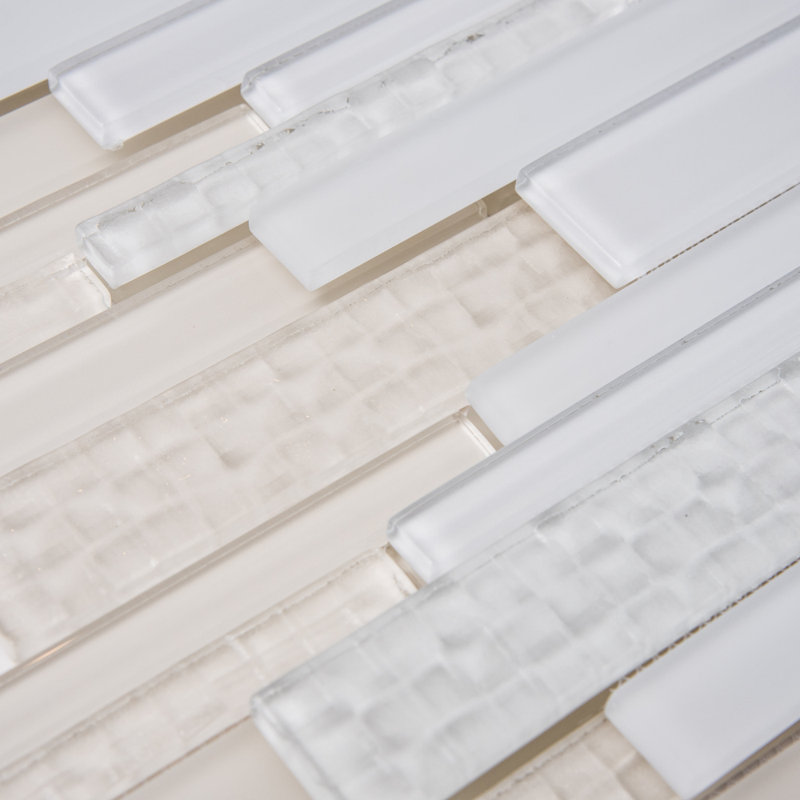 Karma Straight Edge Glass Mosaic Sheet Tile, Cream