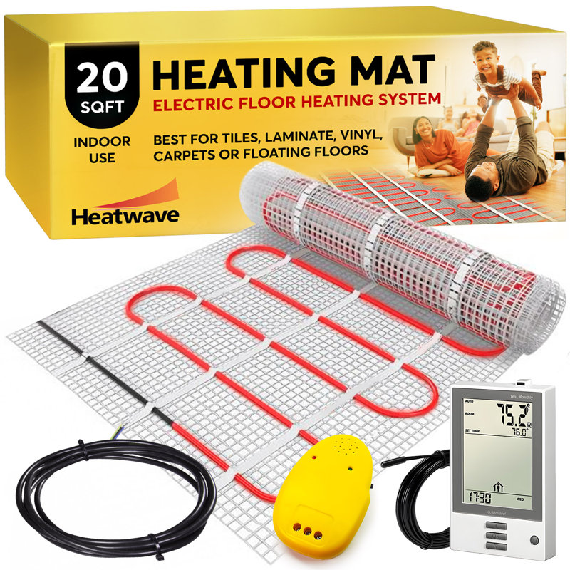 Système de chauffage électrique au sol 120 volts avec thermostat programmable GFCI requis, L 20 po x L 12,2 po, 120 Volt