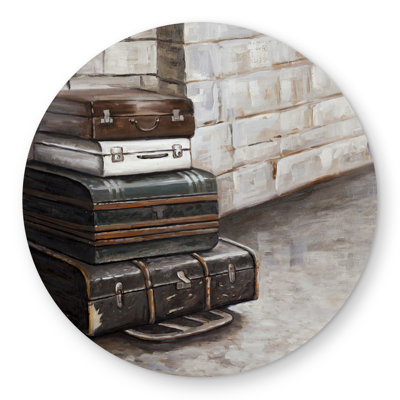 Four Old Traveling Suitcases - Brown Office Round Outdoor Rug