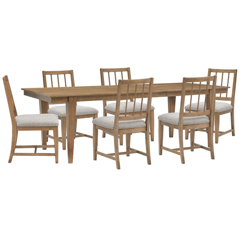 Extendable Rectangular Dining Table With 4 Grey Side Chairs, Gray, 7 Pcs: Table, 6 Chairs