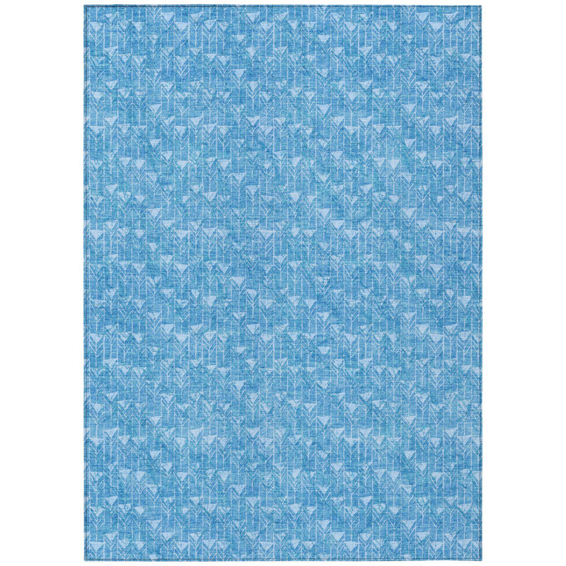 Tapis géométrique lavable intérieur / extérieur bleu 9 pi x 12 pi