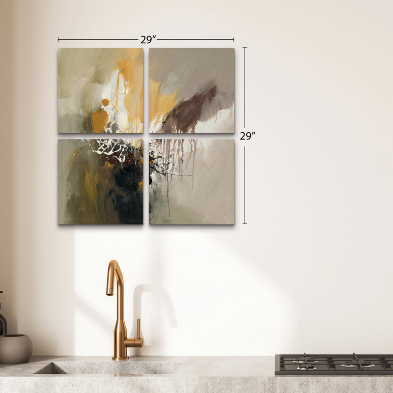 Ensemble de 4 panneaux d'art mural - "Abstract I", art mural sur toile pour le salon, la chambre à coucher ou le bureau 