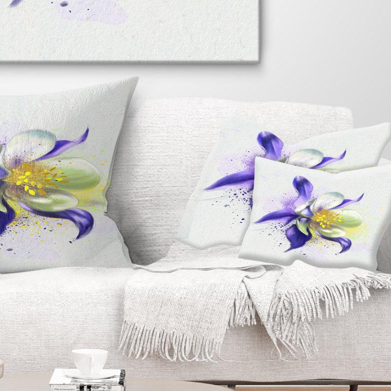 Coussin décoratif fleur mauve avec pétales blancs, 12 po x 20 po, Rectangle