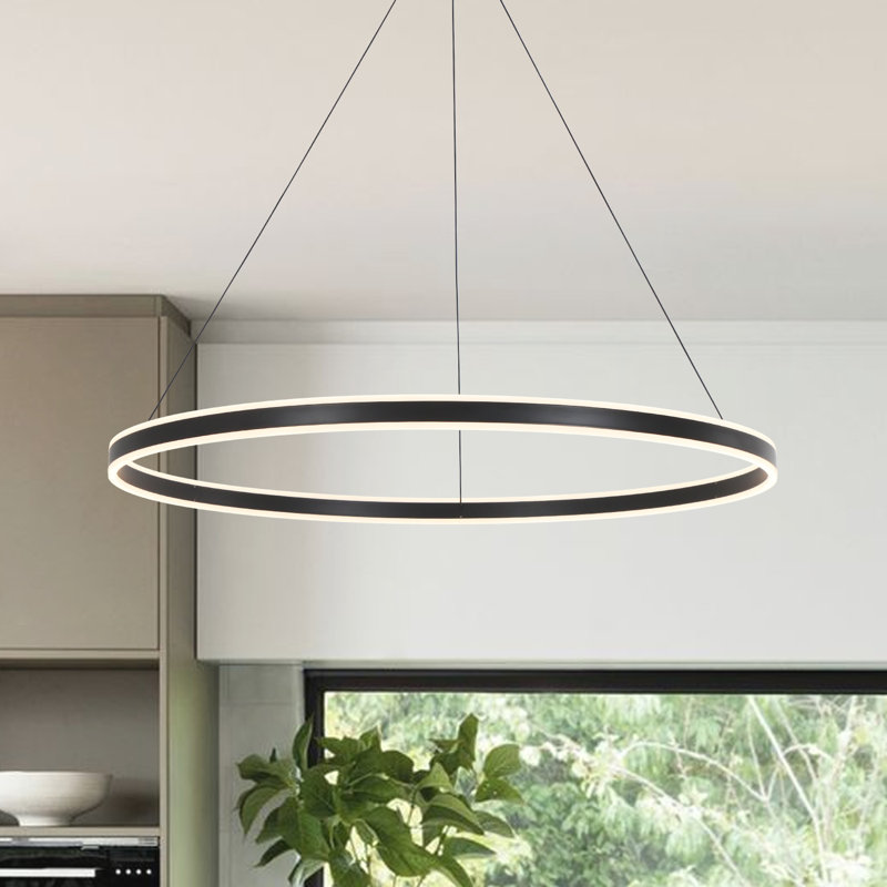 Luminaire suspendu à DEL Dilnoza, Noir mat, 59" H x 39.4" W x 39.4" D
