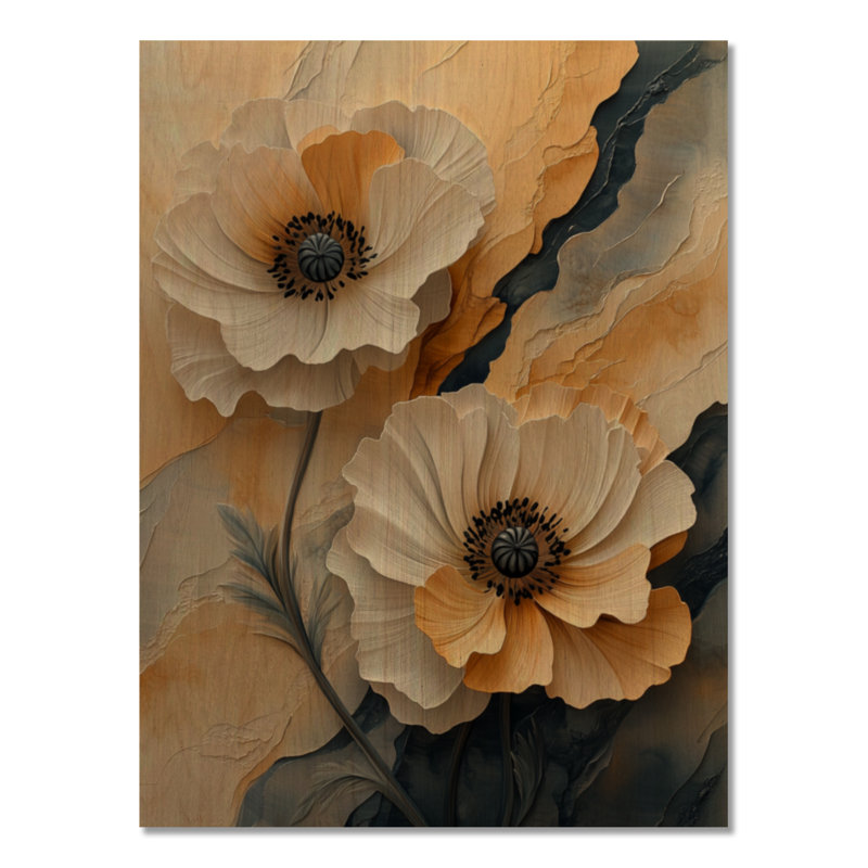 Coquelicots de crème opulents I - Décoration murale en bois Blooms, H 24 po x l 18 po, Rectangulaire