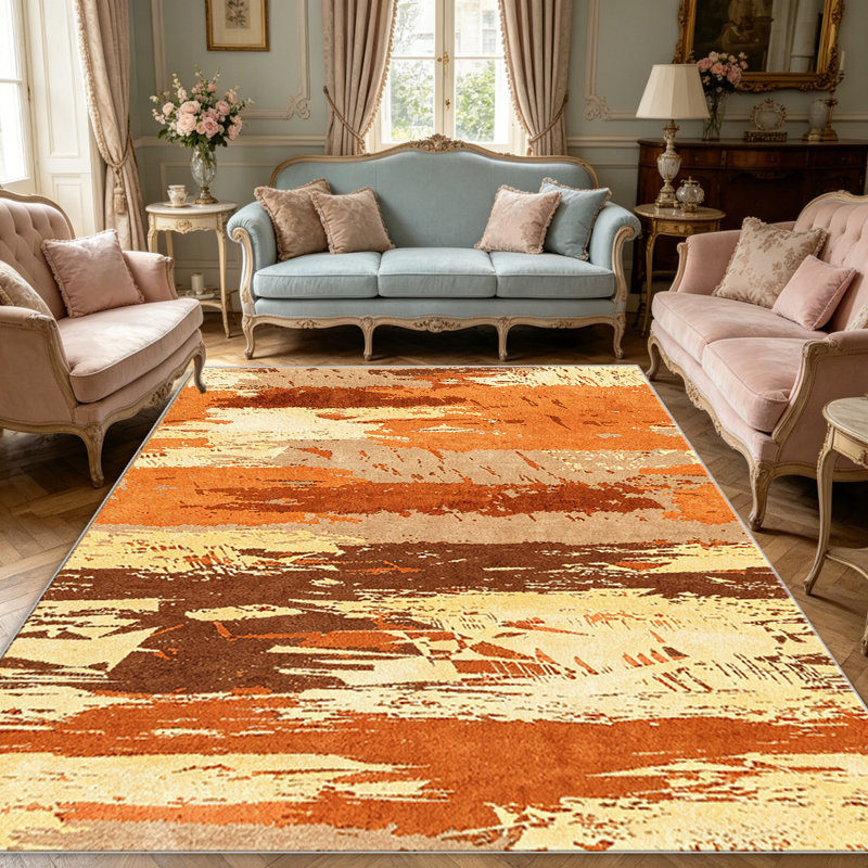 Orange Brown Abstract carpet-easy to clean, machine-washable, soft and comfortable; suitable for door mats, kitchens, living rooms, bedrooms, corridors, and laundry areas. Easy to clean, durable carpet for home decoration.