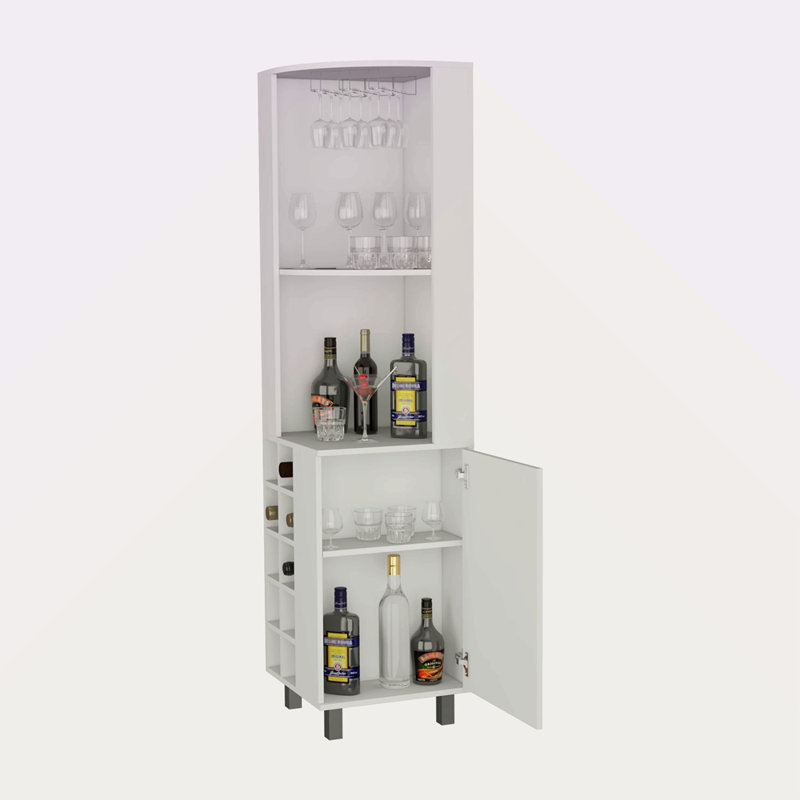 Bar d'angle avec porte-verres et porte-bouteilles, Blanc