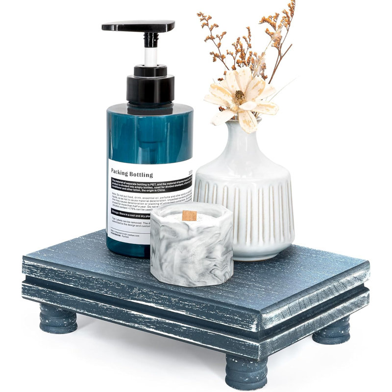 EOSAHR Farmhouse Wood Riser Display Stand for Bathroom Decor – Farmhouse Riser for Decor as Wood Cake Stand & Plant Stand - Ideal for Displaying Bathroom Accessories (Blue)