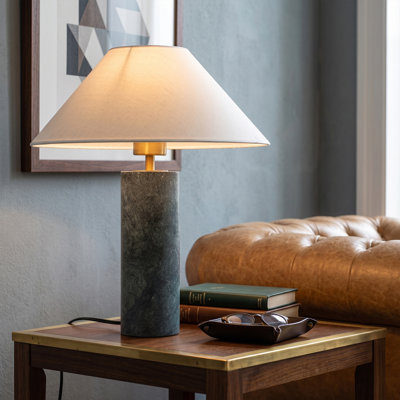 1-Light Modern Marble Base Fabric Shade Table Lamp for Bedroom