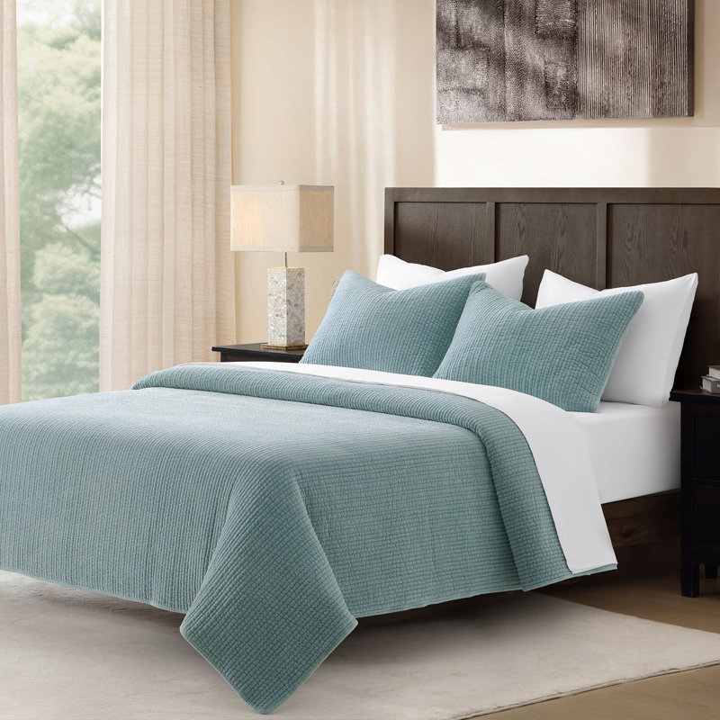 Ensemble de courtepointe rustique en velours de coton Stonewashed, King/Cal King Quilt + 2 King Shams