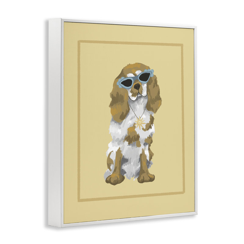 «Coolest Dog» et lunettes de soleil encadrées, dessin par Sadie Harper, H 14 po x l 11 po, Giclée encadrée blanc bord de mer