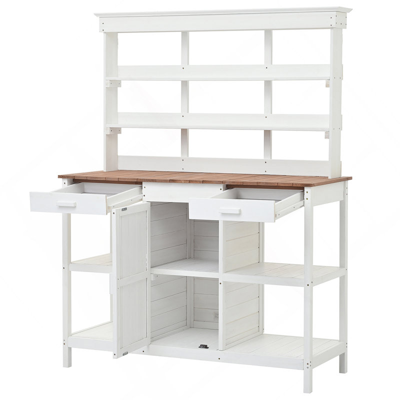 Grande table de rempotage en bois pour l'extérieur 66 ", poste de travail de jardin avec 2 tiroirs