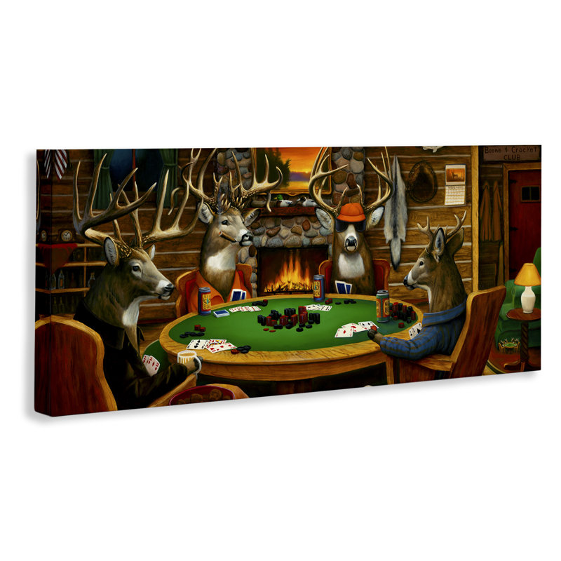 Art mural sur toile surdimensionné, "Deer animaux jouant au poker" par Leo Stans am-971, H 10 po x l 24 po x P 1,5 po