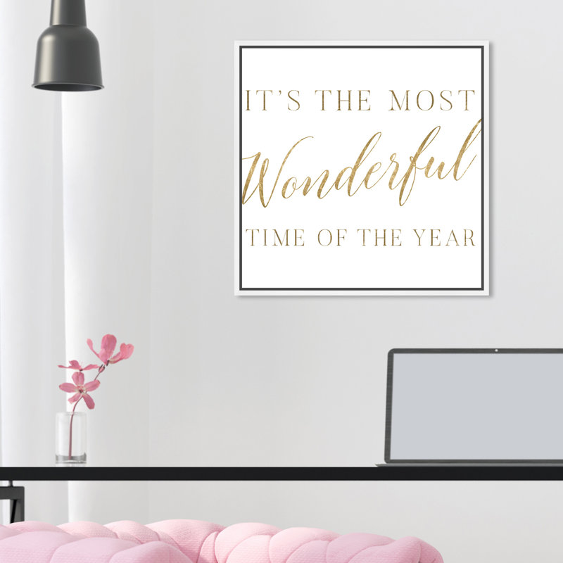 «Wonderful Time Gold», art textuel sur toile tendue, H 16 po x l 16 po, Cadre blanc