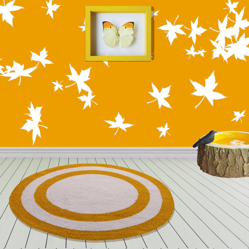 Tapis pour salle de bain 100% coton Manigault, Jaune / blanc
