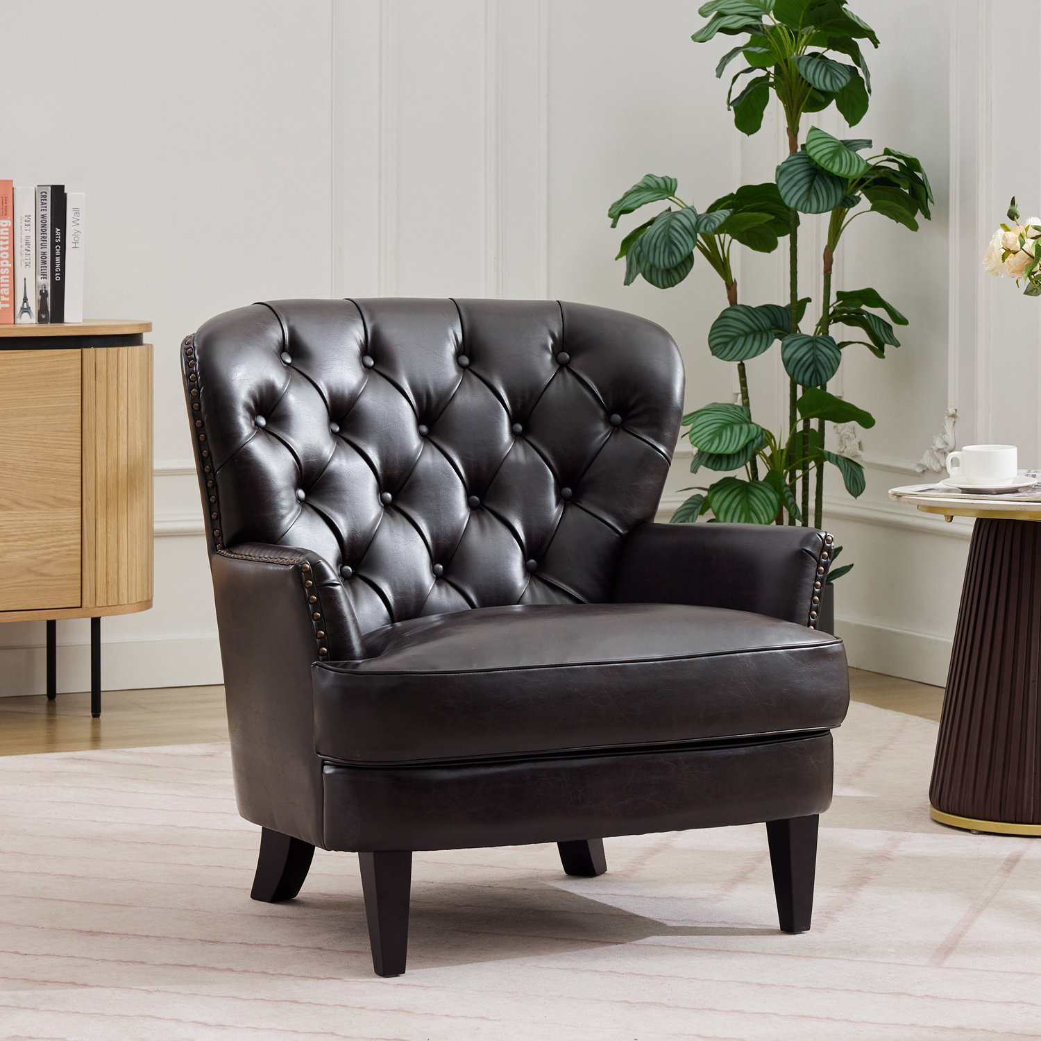 Winston Porter Upholstered Lounge Chair with Nailhead Trim and Wood ...