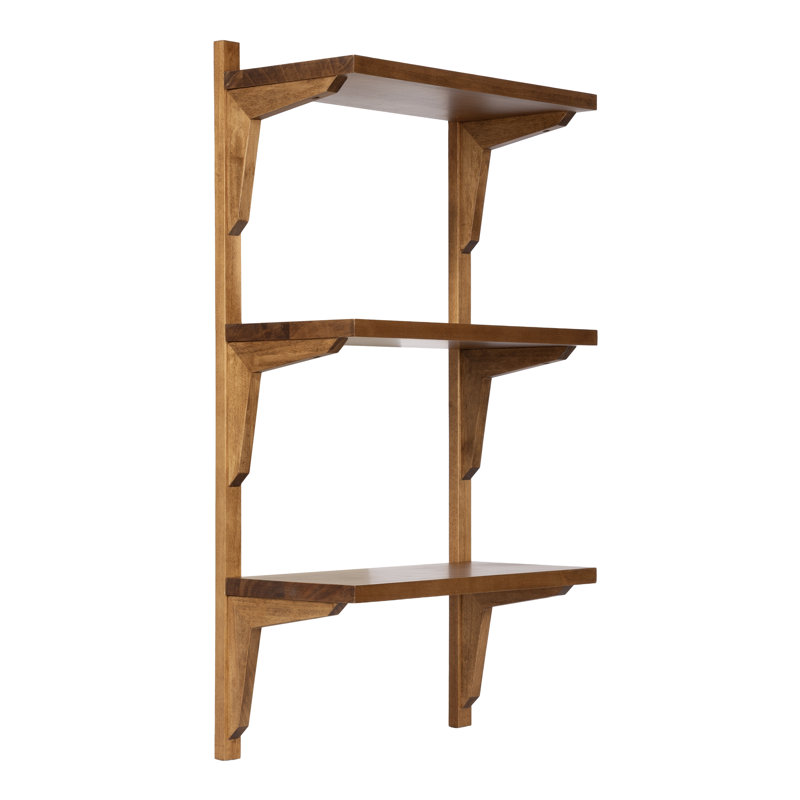 Carmouche Tiered Solid Wood Wall Shelf, Medium Wood