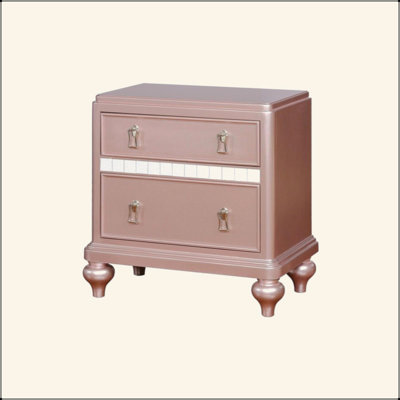 2 Drawers Wooden Nightstand With Mirror Trim, Rose Gold