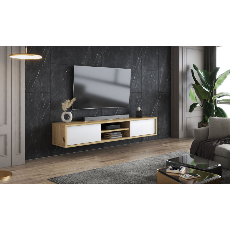 Ayianna Unfinished TV Stand for TVs up to 78", White/Natural Wood