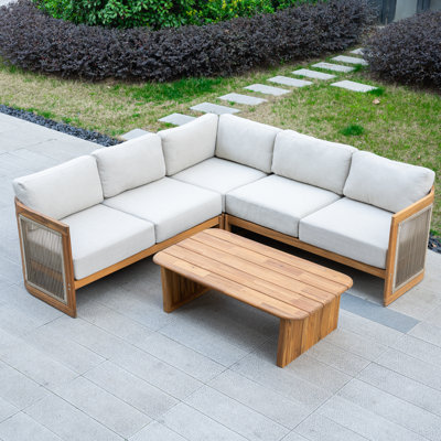 Ensemble de conversation modulaire pour 5 personnes avec coussins et table basse Acacia