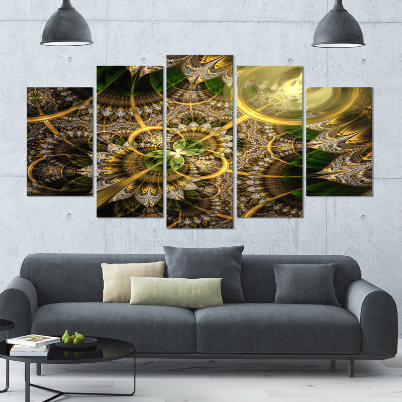 «Dark Green and Gold Fractal Flower», impression d'art graphique sur plusieurs pièces