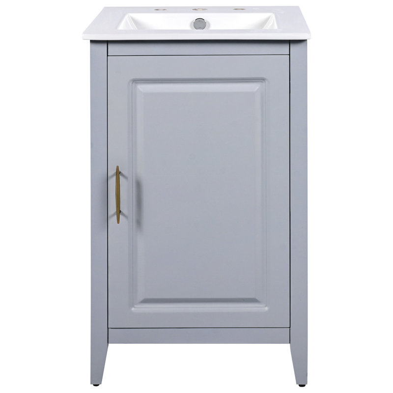 Meuble-lavabo de 20,3 po avec lavabo, tiroir fonctionnel, tablette de porte, porte à fermeture douce, gris, Gris