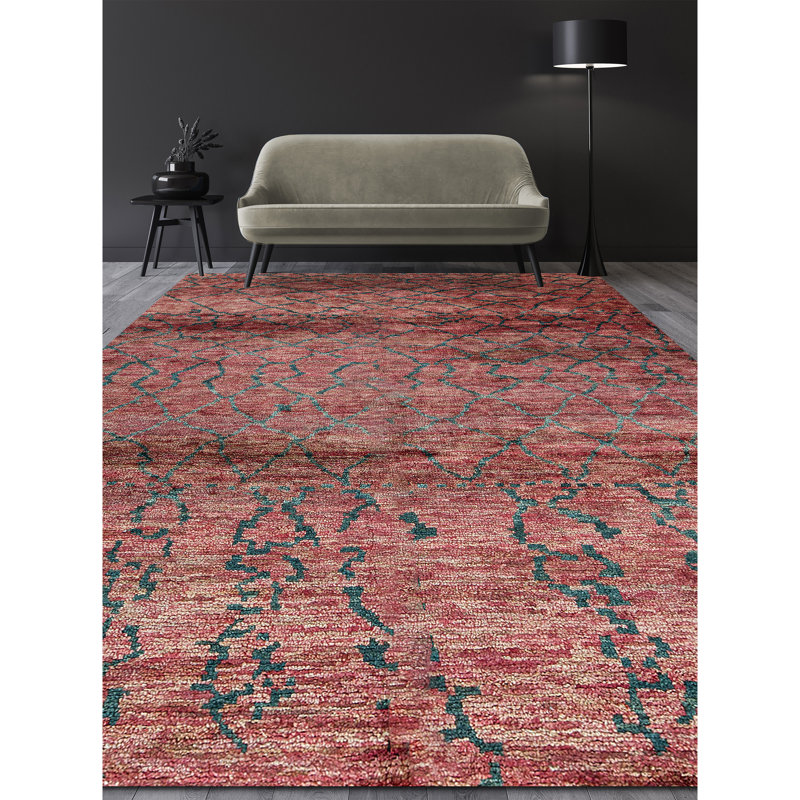 Hand-Knotted High-Quality Red and Green Area Rug