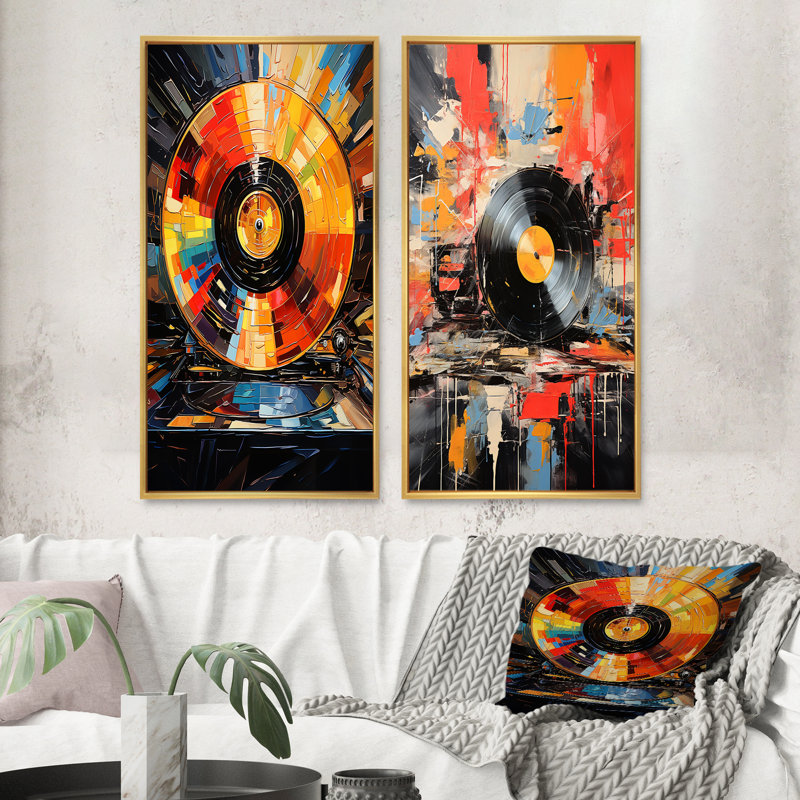 «Vinyle disque vinyle fusion», 2 pièces, H 40 po x l 40 po, Encadrement doré