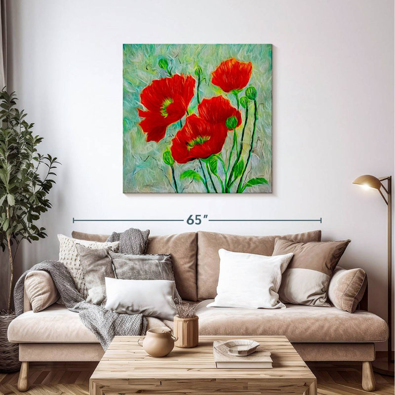 Harnek Red Poppies style contemporain, H 39 po x l 39 po