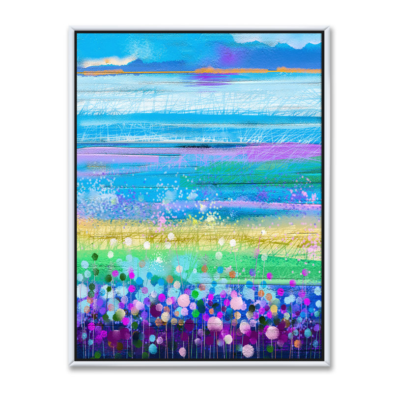 «Abstract Fields with Dandelion Cornflower and Daisy», reproduction d'art sur toile, Toile blanche encadrée