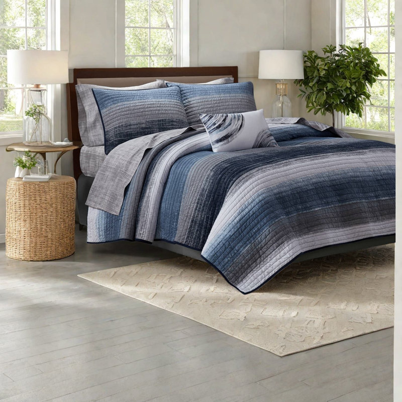 Premium Cal King Bedding Sets, Cotton Sheets, Watercolor Stripe For Home