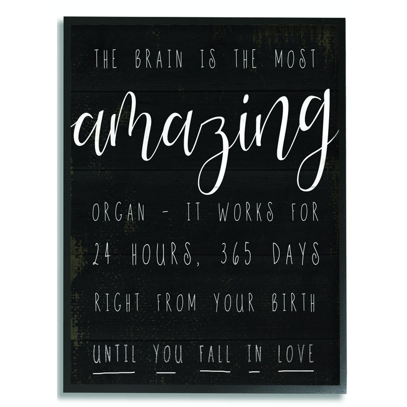 «Amazing Brain Love Black and White Inspirational Word Design», art textuel, H 14 po x l 11 po, Giclée encadrée noir minuit