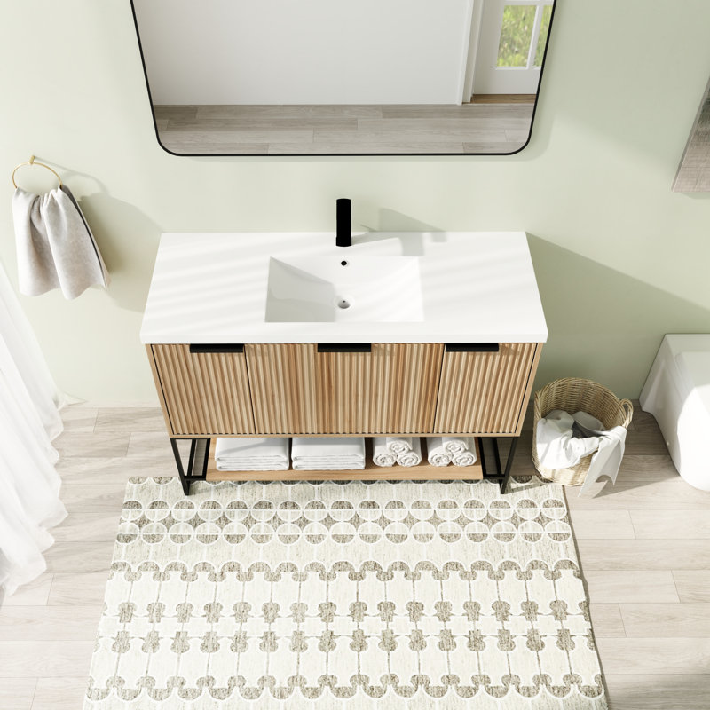 Varden 48'' Single Bathroom Vanity with Resin Top, Matte Black, Light Brown