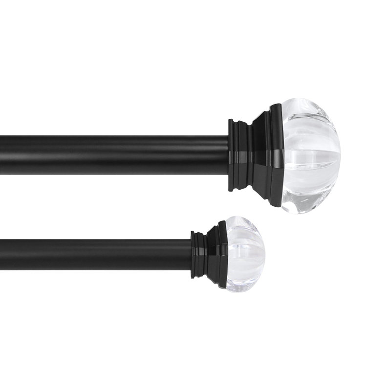 Ensemble de tringle à rideaux double 1 "avec fleurons carrés en cristal, 36" - 72", Noir, noir, noir, noir